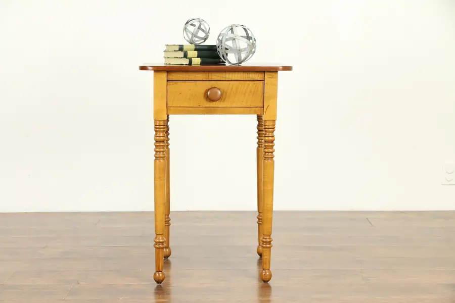 Photo of Cherry & Tiger Maple Antique 1830 Ohio Nightstand or End Table