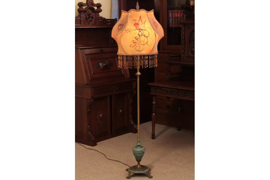 Photo of Floor Lamp Glass Beaded and Hand Painted Shade 1925