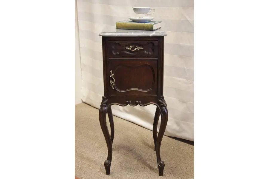 Photo of French Marble Top Carved End Table or Nightstand