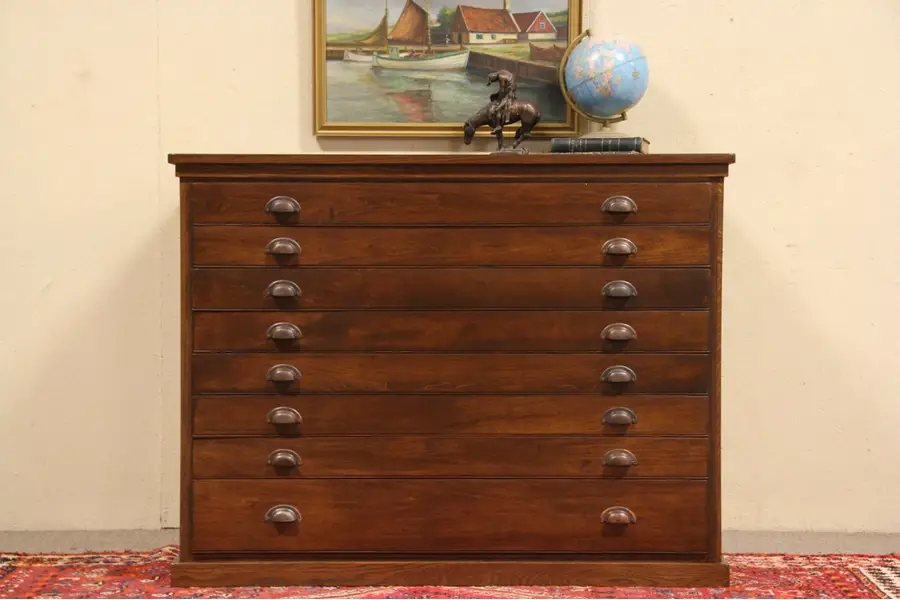 Photo of Oak 1890's Antique 8 Drawer Map Chest, Document or Drawing File Cabinet