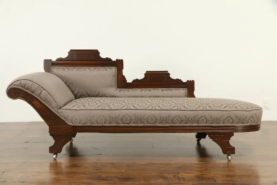 Photo of Victorian Eastlake Antique Fainting Couch, Chaise Lounge, New Upholstery