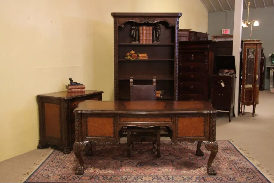 Photo of Hooker Executive Carved Desk, File & Bookcase Set