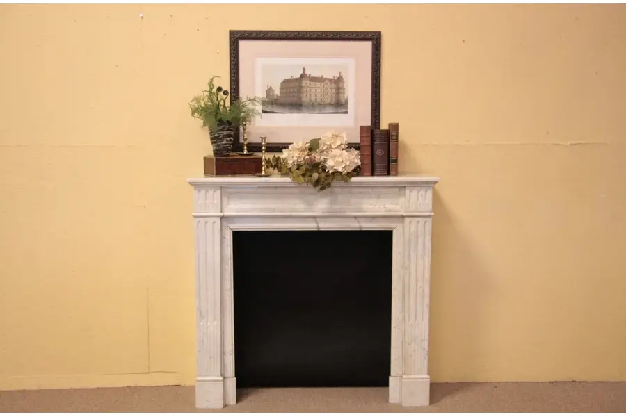 Photo of White Marble Fireplace Mantel & Surround