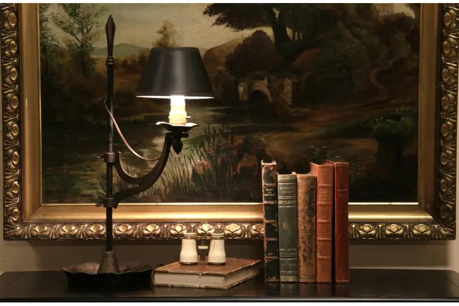 Photo of Hammered Iron Adjustable Arts & Crafts Table or Desk Lamp