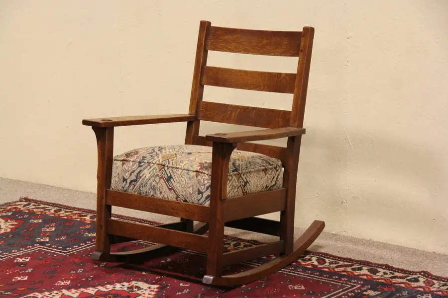Photo of L & JG Stickley signed 1905 Antique Arts & Crafts Rocking Chair
