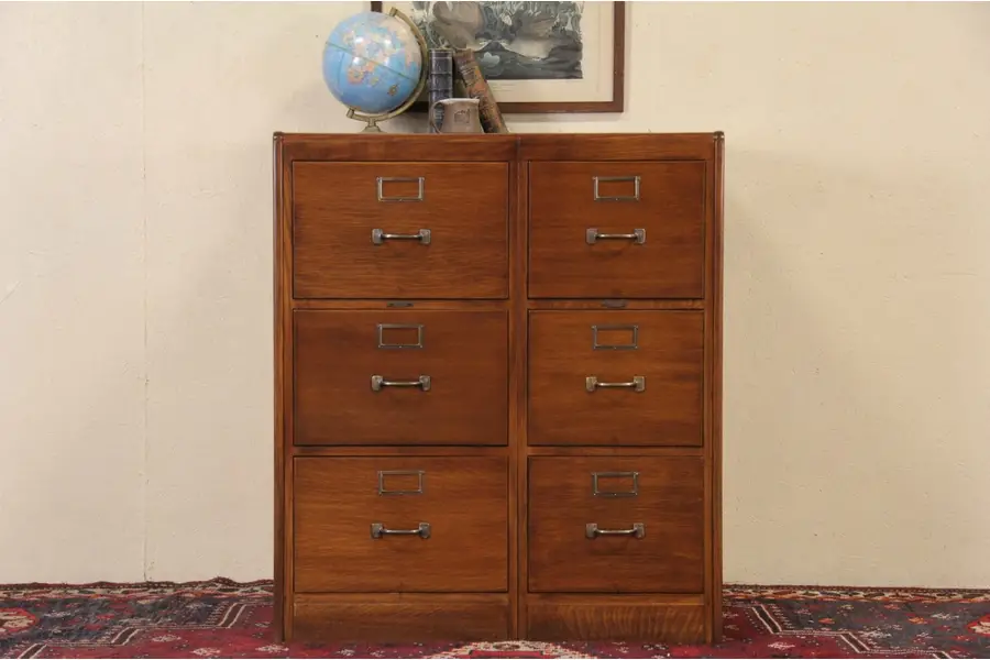 Photo of Double Oak 6 Drawer 1930 Vintage Library Legal & Letter File Cabinet