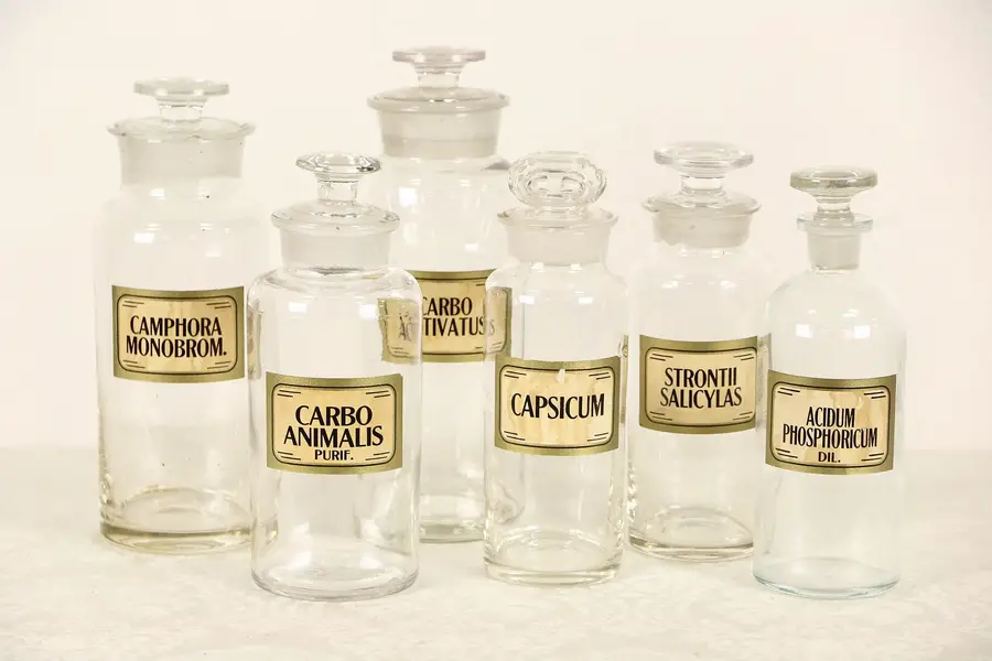 Photo of Set of 6 Apothecary Drug Store 1900 Antique Medical Jars