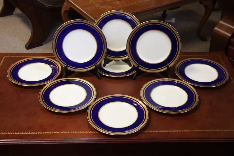 Photo of Set of 9 Cobalt & Gold Minton Tiffany Service Plates
