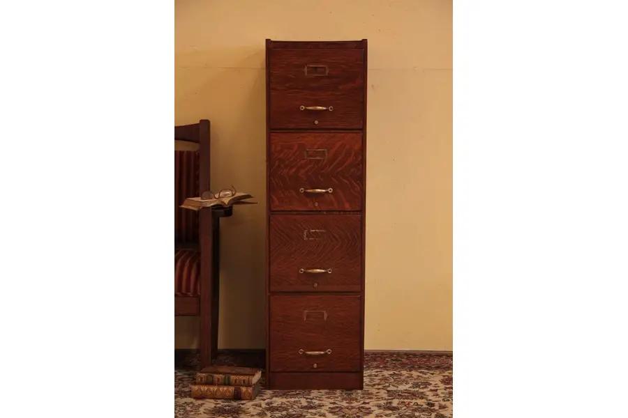 Photo of Oak Antique 4 Drawer File Cabinet