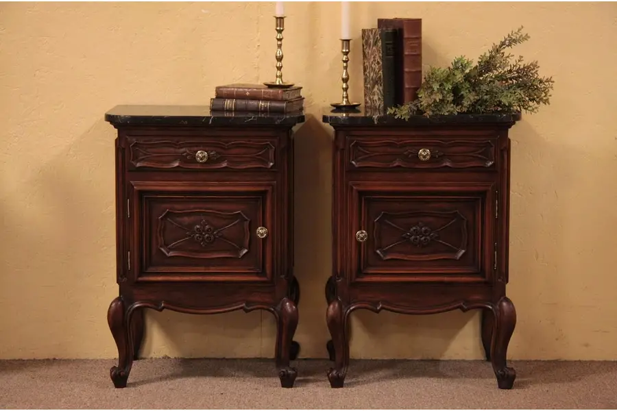 Photo of Pair of MarbleTop Nightstands, Bedside or End Tables
