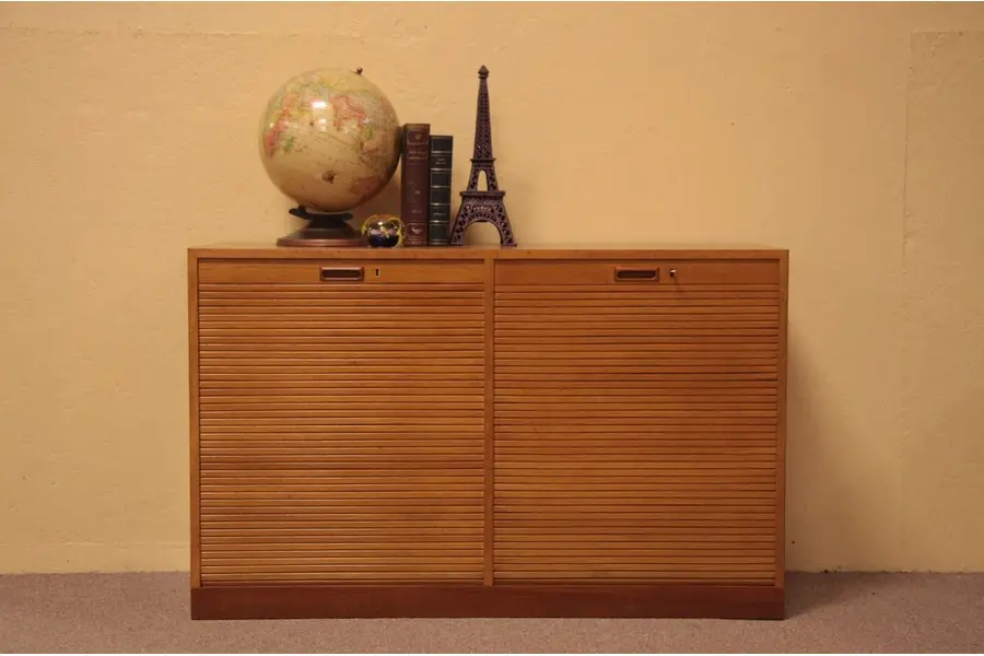 Photo of Danish Midcentury Modern Rolltop Oak File Cabinet