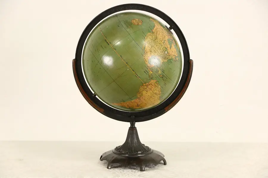 Photo of Globe of the World & Stand, 1900 Antique Signed Johnston of Edinburgh, Scotland
