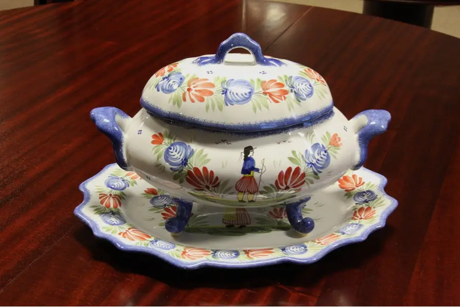 Photo of Hand Painted Quimper Tureen with Platter, France
