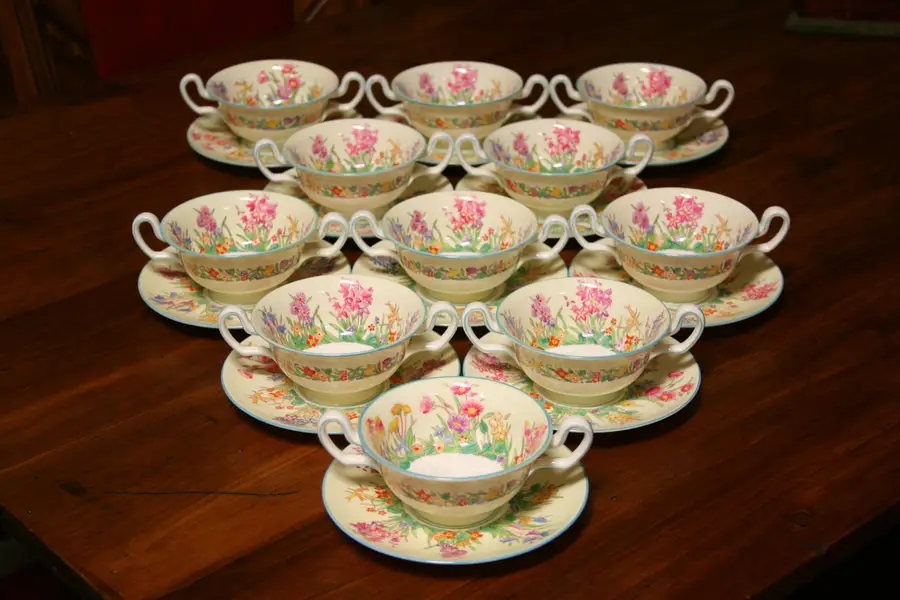 Photo of Set of 11 Soup Cups - Wedgwood Prairie Flower China