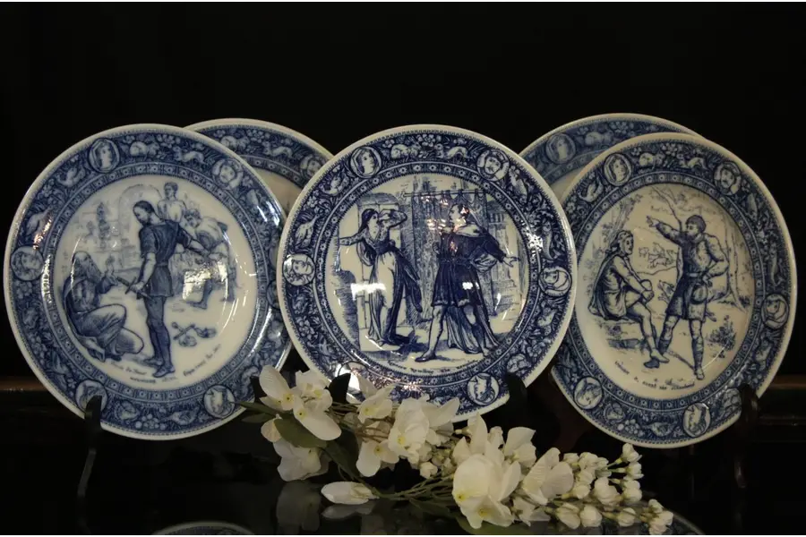 Photo of Five Flow Blue Wedgwood Ivanhoe Plates