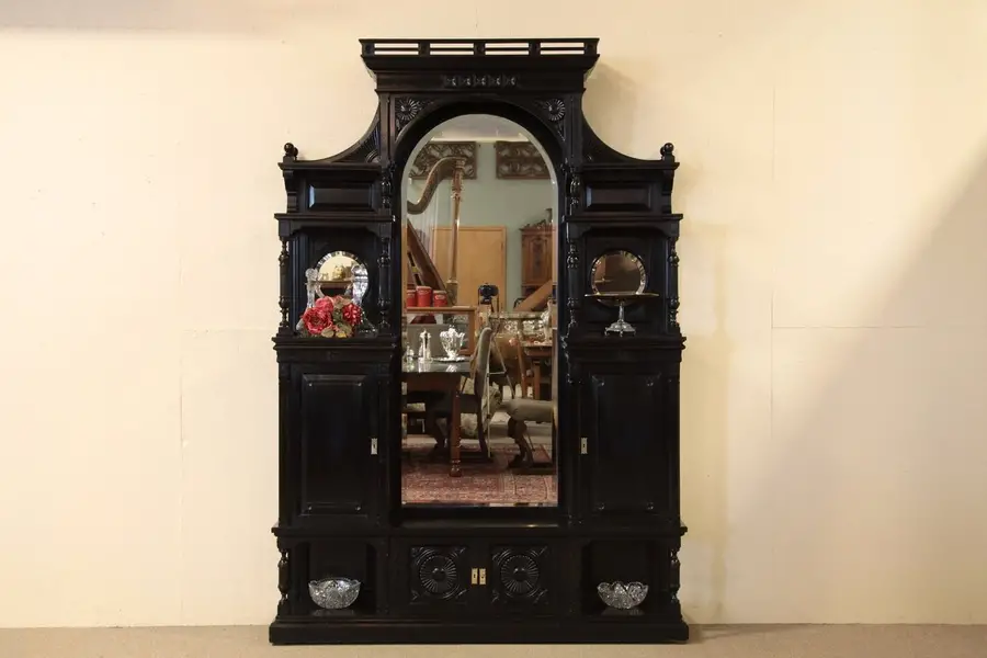 Photo of Eastlake Ebony Hall Mirror, Etagere Dressing Mirror