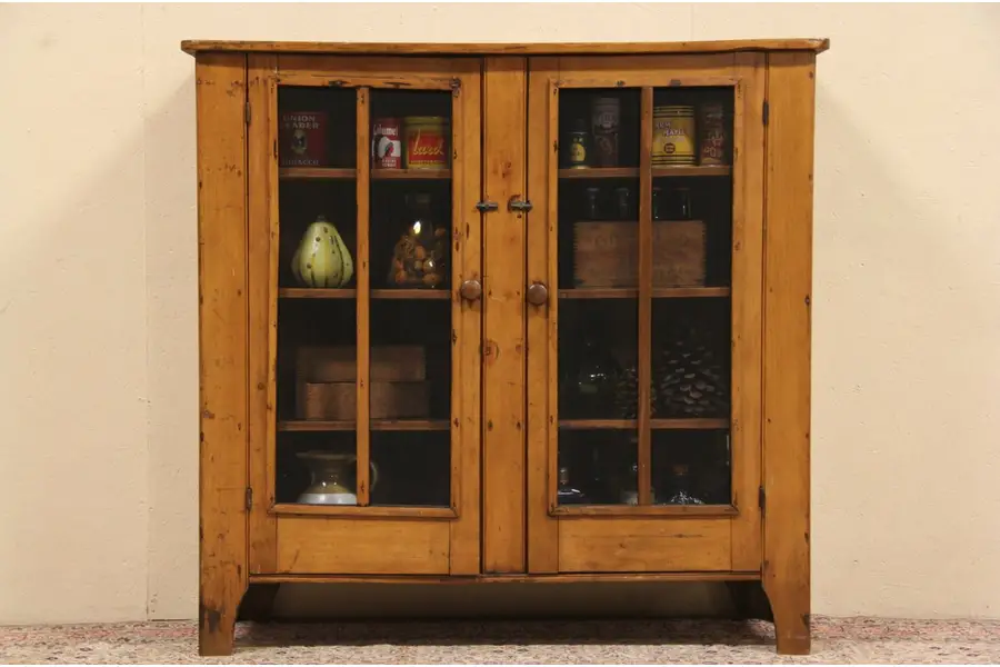 Photo of Country Pine 1890's Antique Pie Safe Cupboard, Screen Panels