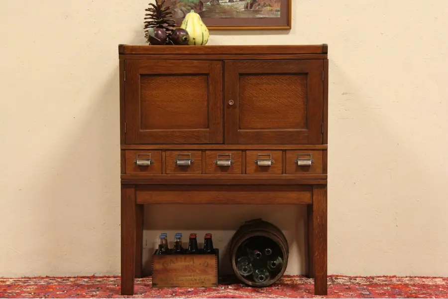 Photo of Oak Stacking 1910 Antique Card File Cabinet