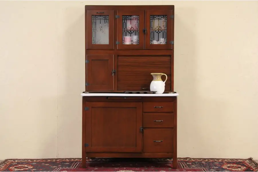 Photo of Hoosier Maple 1920's Antique Kitchen Cupboard, Porcelain Top