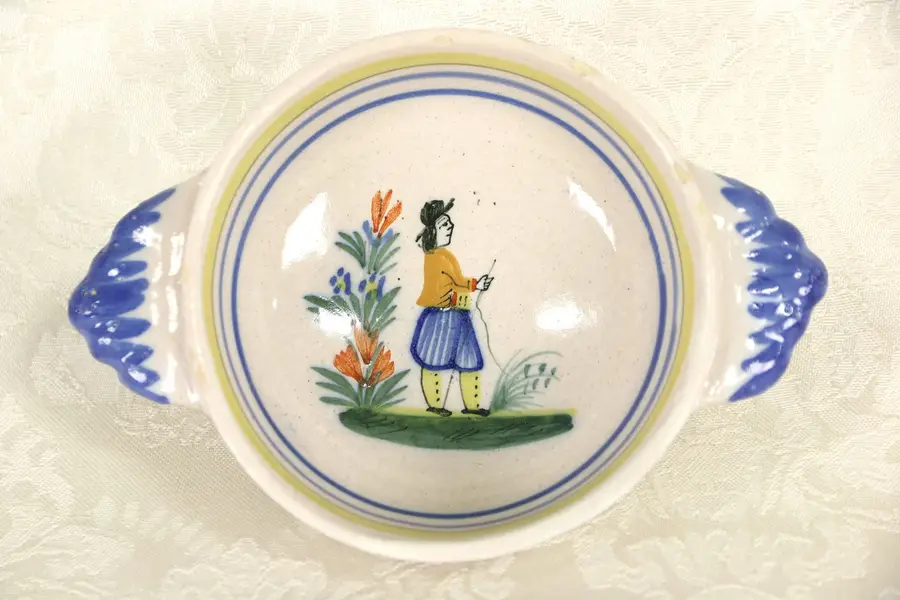 Photo of Quimper Lug Porridge Bowl, Hand Painted & Signed, Brittany, France