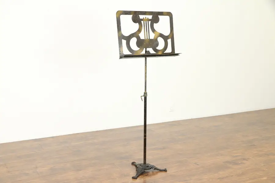 Photo of Victorian Iron Adjustable Antique Music Stand, Signed Shastock