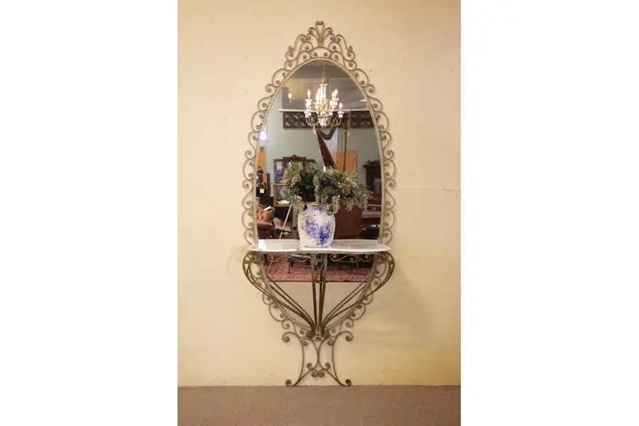 Photo of Wrought Iron Hall Mirror, Console Shelf Marble
