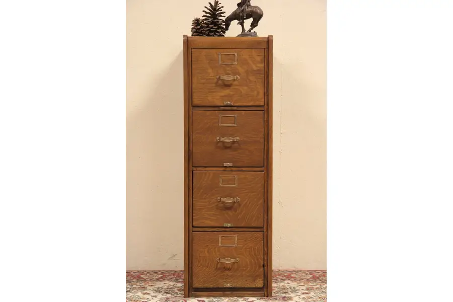 Photo of Oak 4 Drawer Antique 1915 File Cabinet "Library Bureau"
