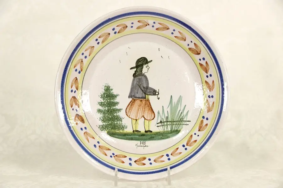 Photo of Quimper Serving Bowl or Soup Plate, Hand Painted & Signed, Brittany, France