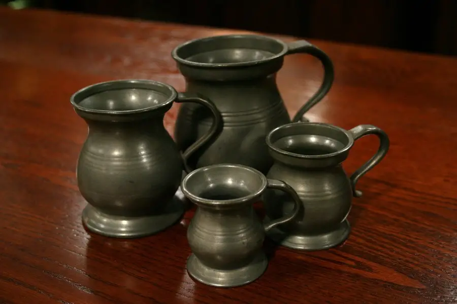 Photo of Set of 4 Antique Scottish Pewter Graduated Pub Mugs