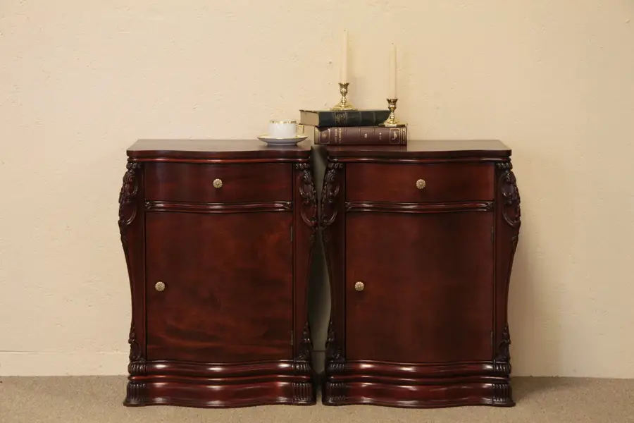 Photo of Pair Carved Mahogany Nightstands or Bedside Tables