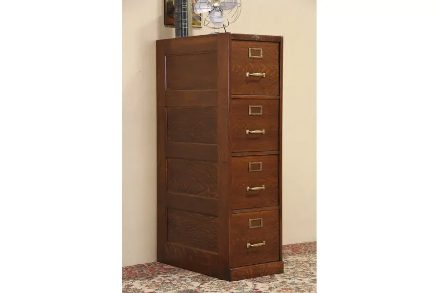 Photo of Mead & Wheeler Chicago 1920 Oak 4 Drawer File Cabinet