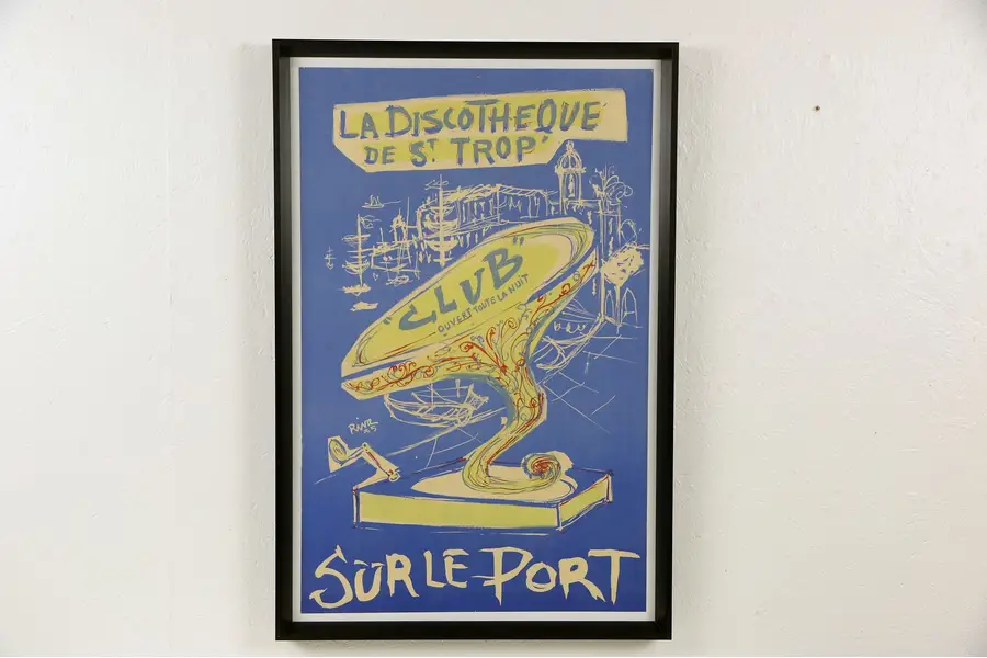 Photo of St. Tropez French 1970's Vintage Disco Club Poster, Signed Riva