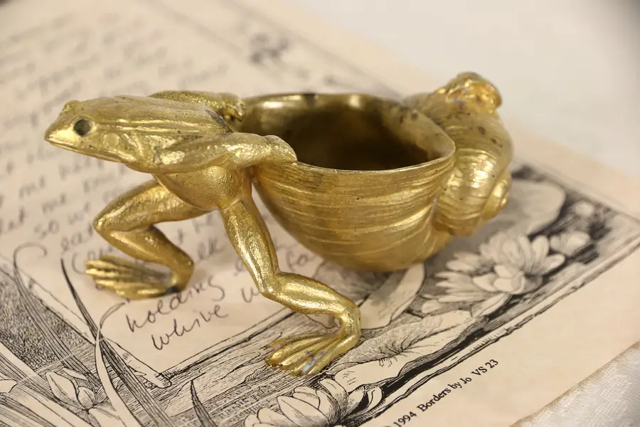 Photo of Bronze Frog, Shell & Beetle Antique French 1900 Sculpture, Signed Louchet