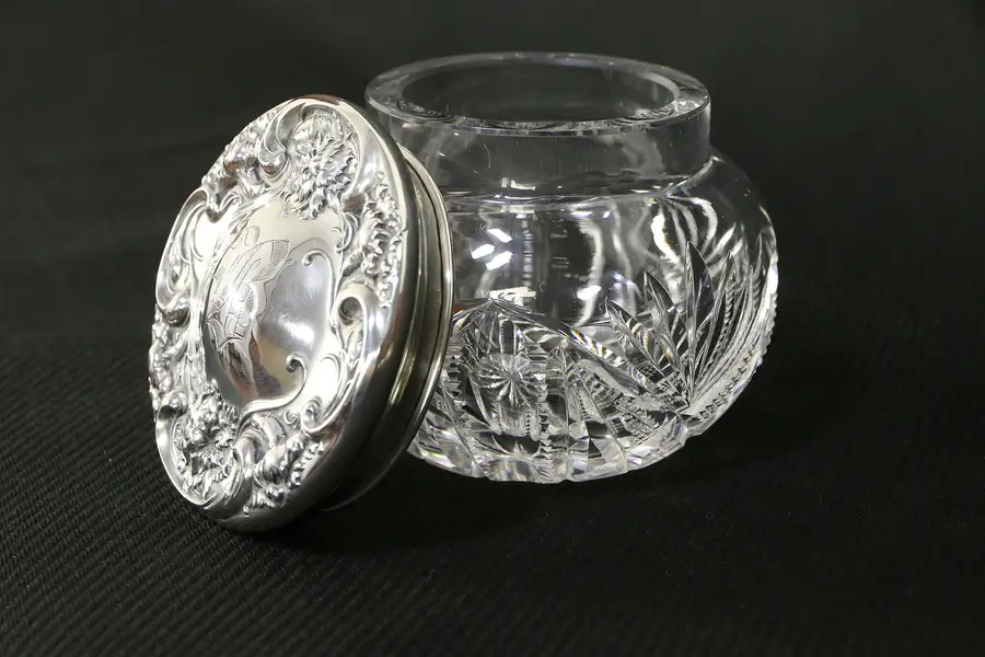 Photo of Victorian Sterling Silver & Cut Glass Antique Boudoir Jar, B Mono