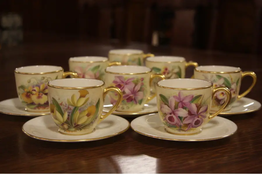 Photo of Set of 8 Hand Painted Lenox Espresso Cups & Saucers