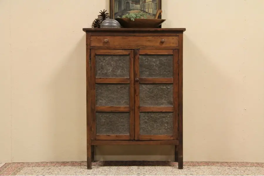 Photo of Country Pine Antique 1870 Pie Safe, Punched Tin Panels