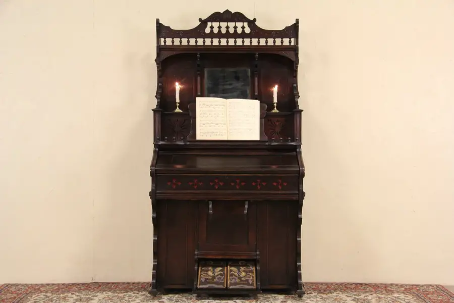 Photo of Burdett Hobart Chicago 1890's Antique Oak Pump or Reed Organ