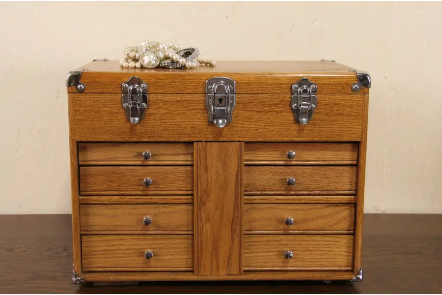 Photo of Oak Vintage Machinist Tool Chest, Collector or Jewel Box