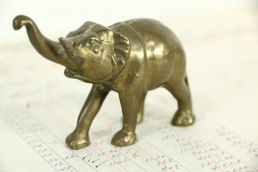 Photo of Brass Miniature Sculpture of an Elephant with Tusks