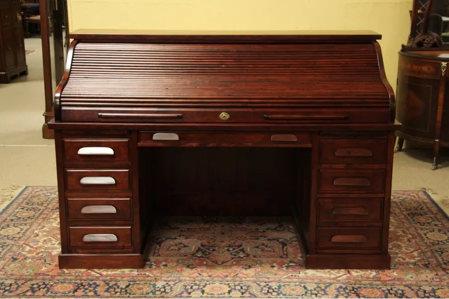 Photo of Michigan 5 1/2' Antique Early 1900's Roll Top Desk