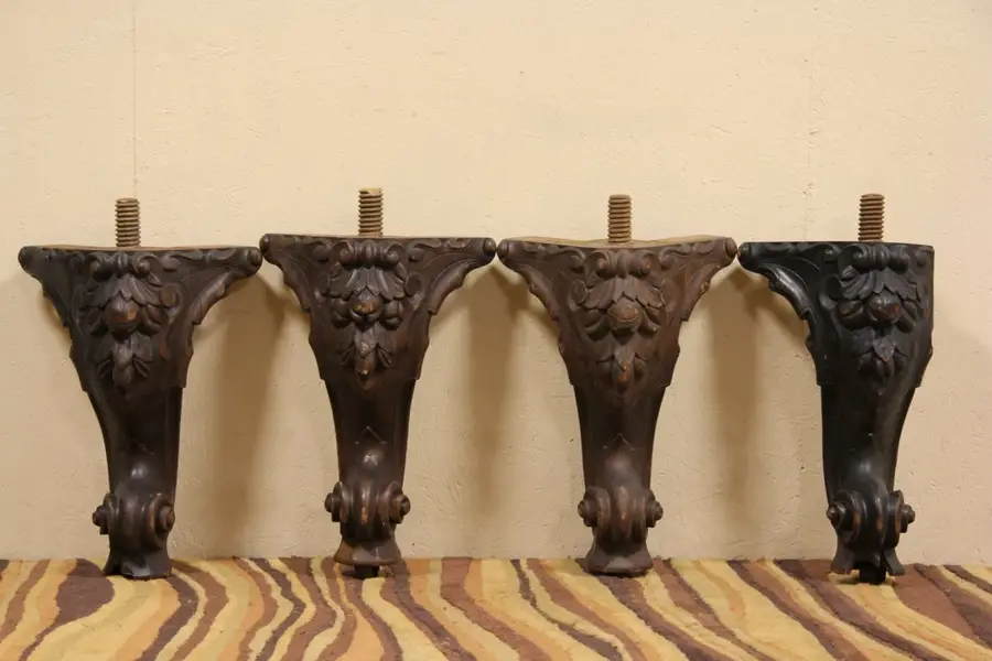 Photo of Set of 4 Carved 1860 Salvage Square Grand Piano Legs