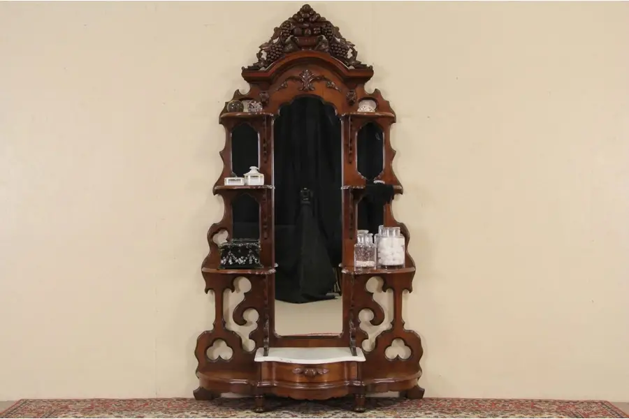Photo of Victorian 1860's Etagere Curio Display, Marble & Carved Grape Crest