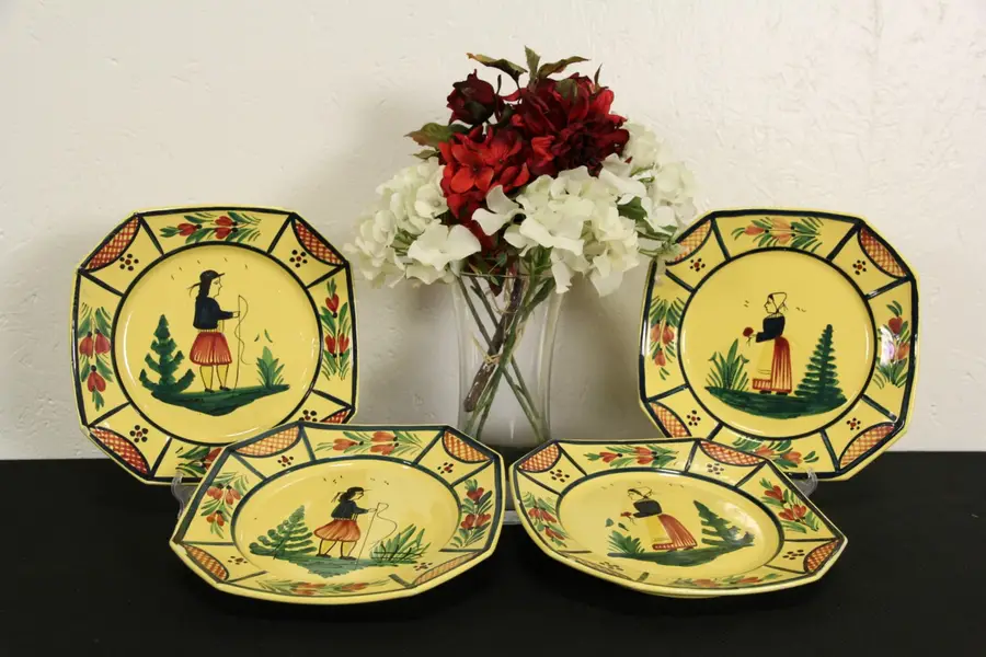 Photo of Quimper Yellow Soleil Set of Four Octagonal 9" Plates