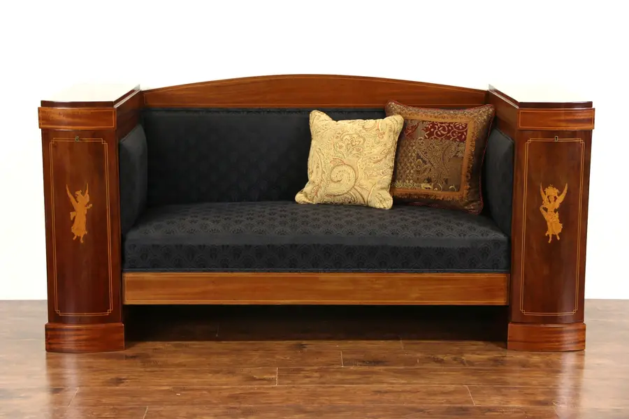 Photo of Empire or Biedermeier Danish 1900 Antique Hall Settee or Bench, Marquetry