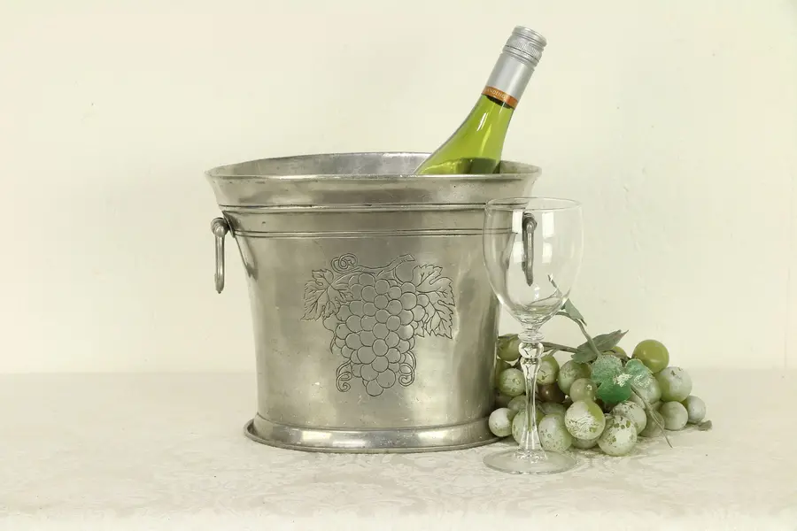 Photo of Pewter English Antique Champagne Bucket or Wine Cooler, Signed 1703