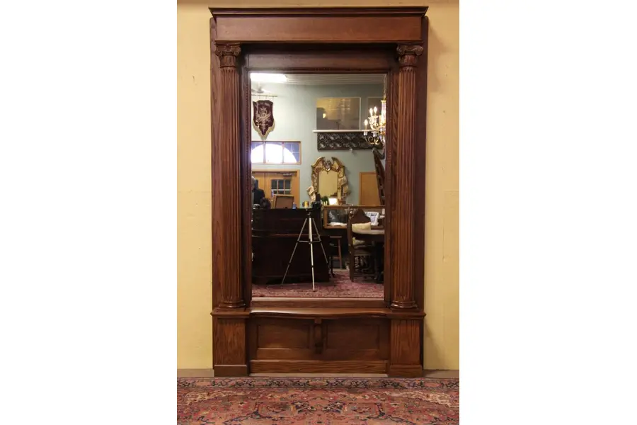 Photo of Antique Hall or Pier Mirror, Oak Fluted Columns