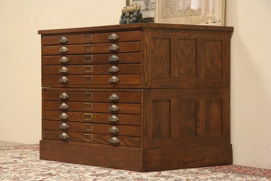 Photo of Oak Stacking Map Chest or Document File, 10 Drawers