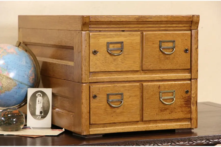 Photo of Oak 1910 Antique Desktop 4x6 Card File Cabinet