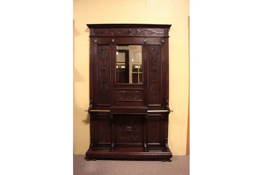Photo of Carved Victorian Hall Stand with Lion Heads