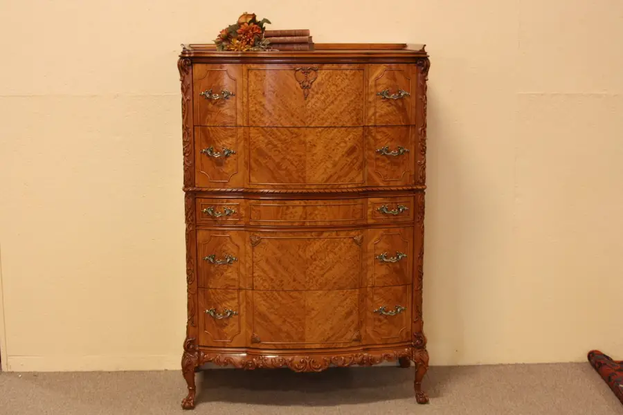 Photo of Satinwood Tall Chest on Chest Highboy or Dresser